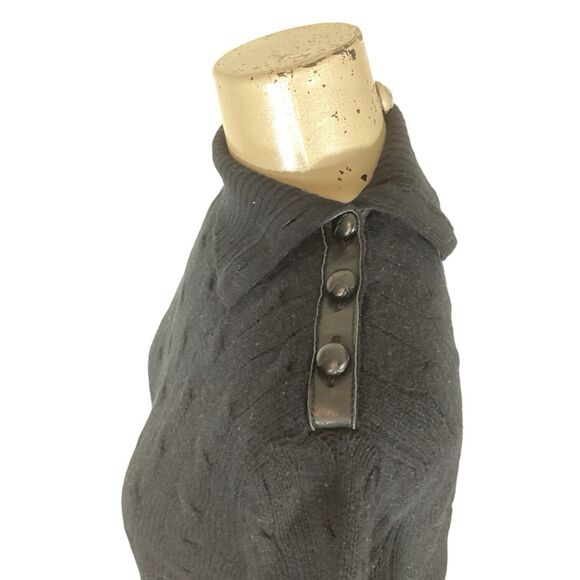 Ralph Lauren Black Knit Cashmere Lamb Skin Button Turtleneck Sweater Women’s L - Picture 5 of 6